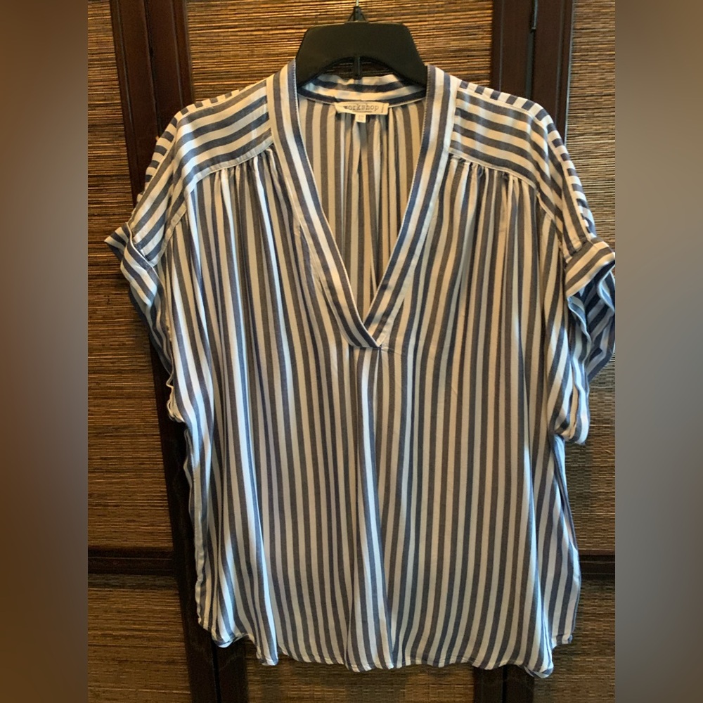 Workshop Republic Clothing Blue and White Cuffed Sleeve Blouse